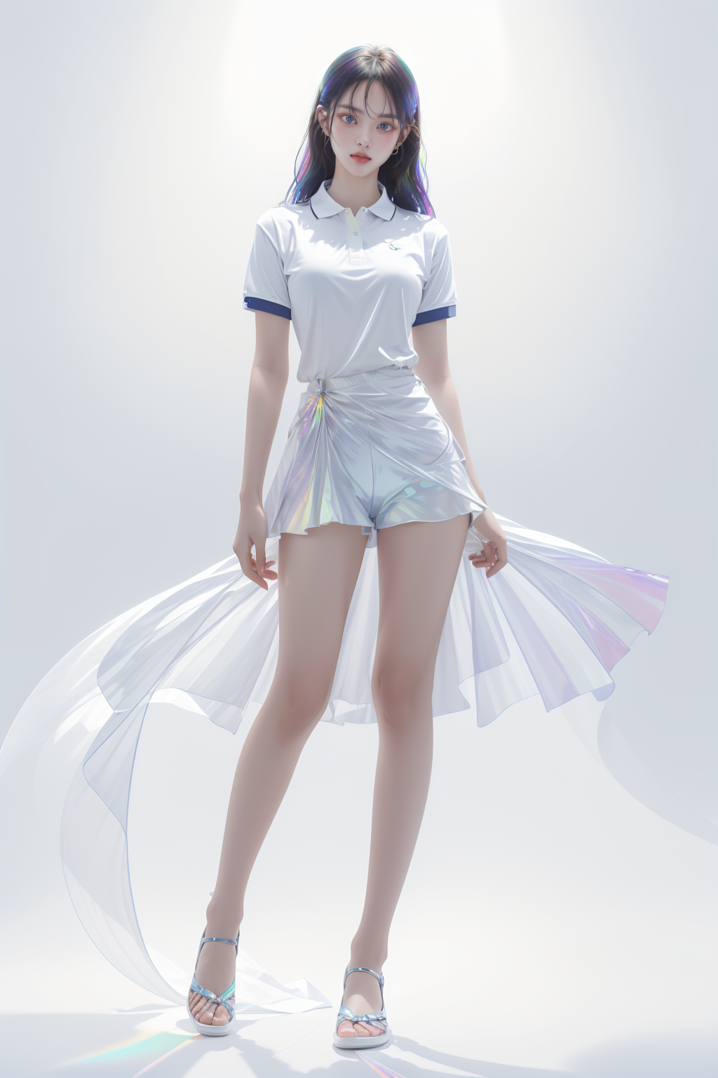 18857-1947318654-1girl, full body, polo shirt, iridescence, jewelry, white background, long hair,_lora_liuli3beta_1.2_.png